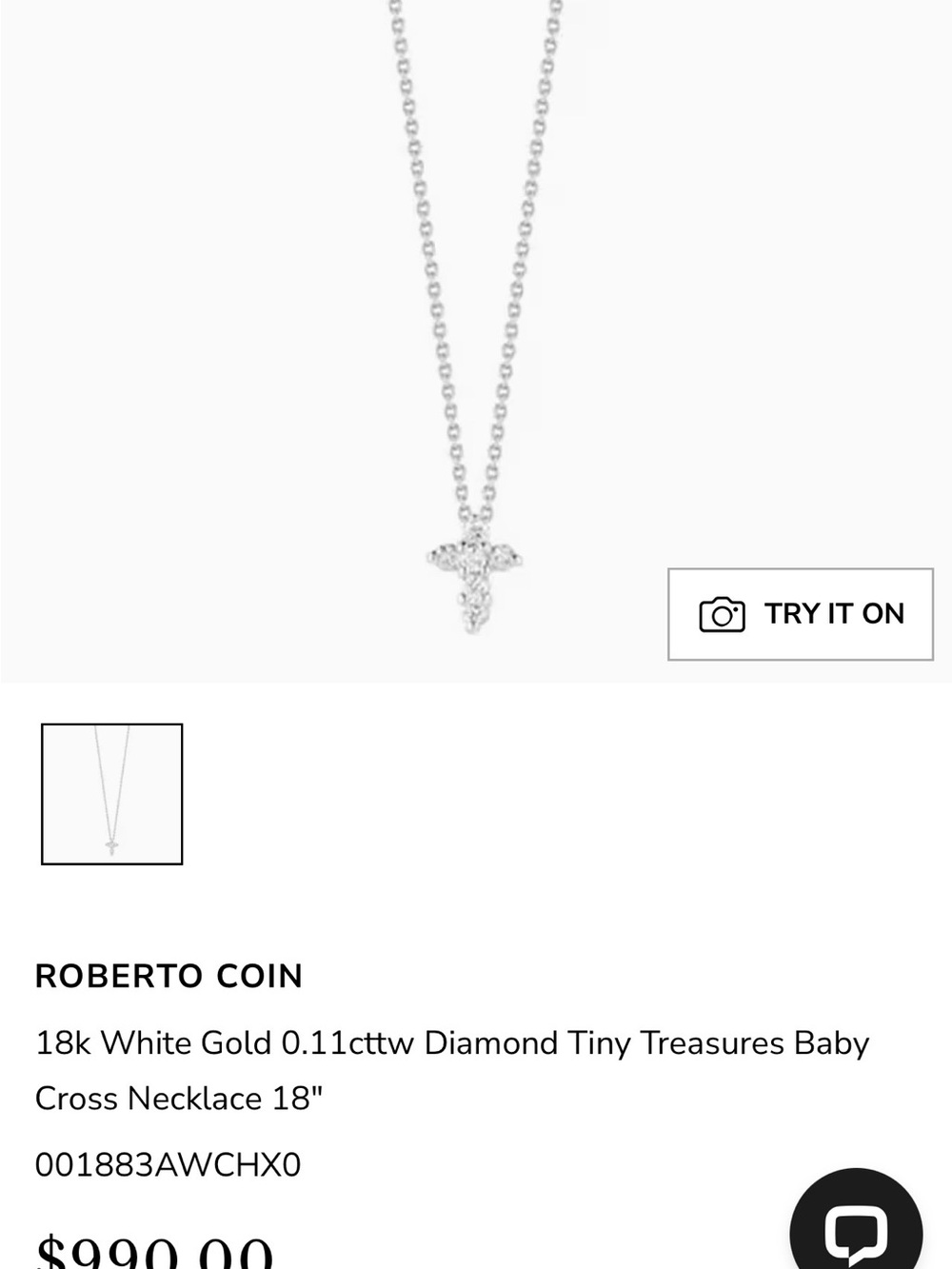 Roberto Coin White Gold Diamond Cross Pendant Necklace